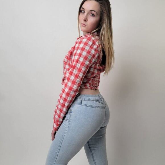 y2k Cropped Tie Front Plaid Country Girl Button Down by A&F - M - Picture 6 of 6